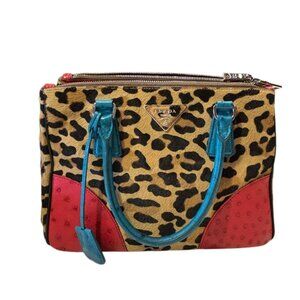 Prada Calf Hair Ostrich Leopard Print Purse